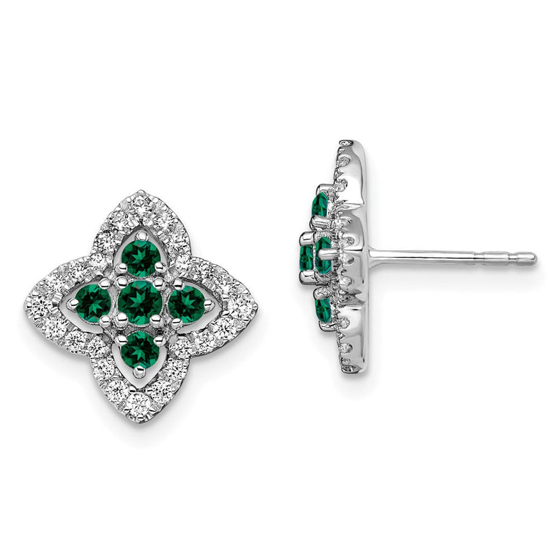 14K Weißgold Ohrringe mit 0,33 ct. im Labor gezüchteten Diamanten VS/SI+ G+ und gezüchteten Smaragden, Fashion-Ohrstecker