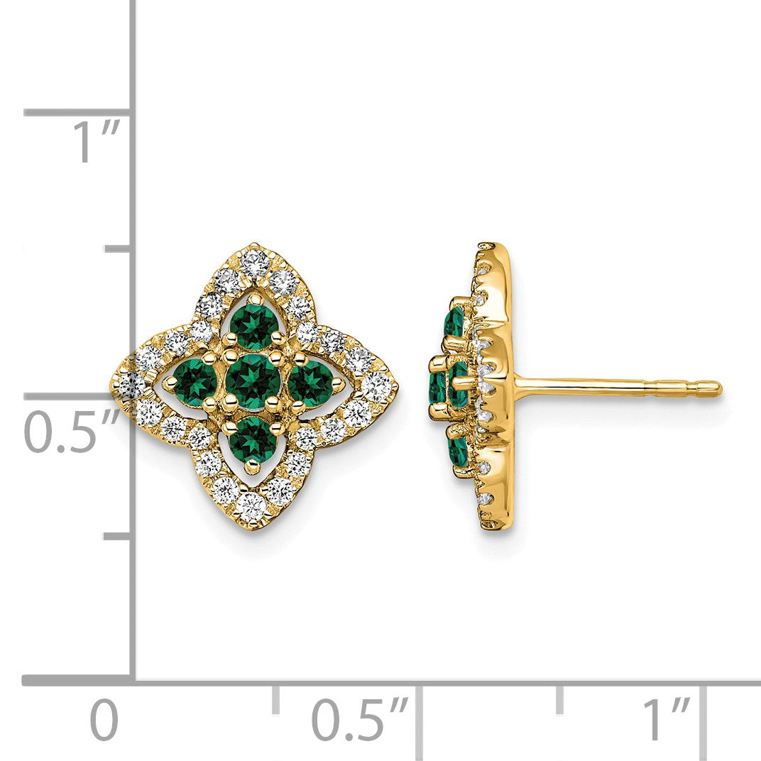 14K Gelbgold Ohrringe mit im Labor gezüchteten Diamanten (VS/SI, FGH) und gezüchteten Smaragden