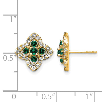 14K Gelbgold Ohrringe mit im Labor gezüchteten Diamanten (VS/SI, FGH) und gezüchteten Smaragden