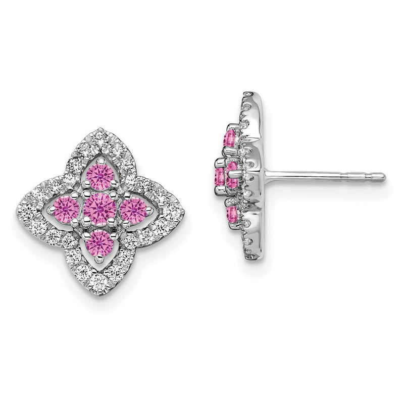 14K Weißgold Bicolor 0,33 ct. Laborgezüchteter Diamant VS/SI+ G+ und Laborgezüchteter Pink-Saphir Fancy-Ohrstecker