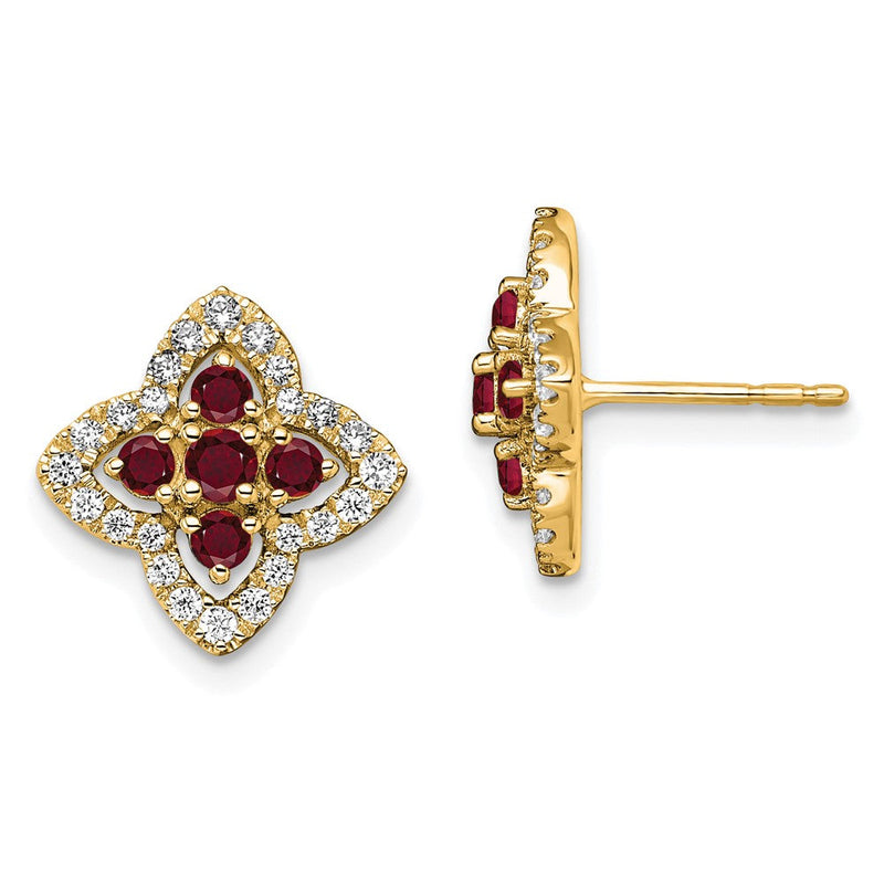 14K Gelbgold Modeschmuck-Ohrstecker mit 0,33 ct. Labor gezüchteten Diamanten VS/SI+ G+ und gezüchteten Rubinen