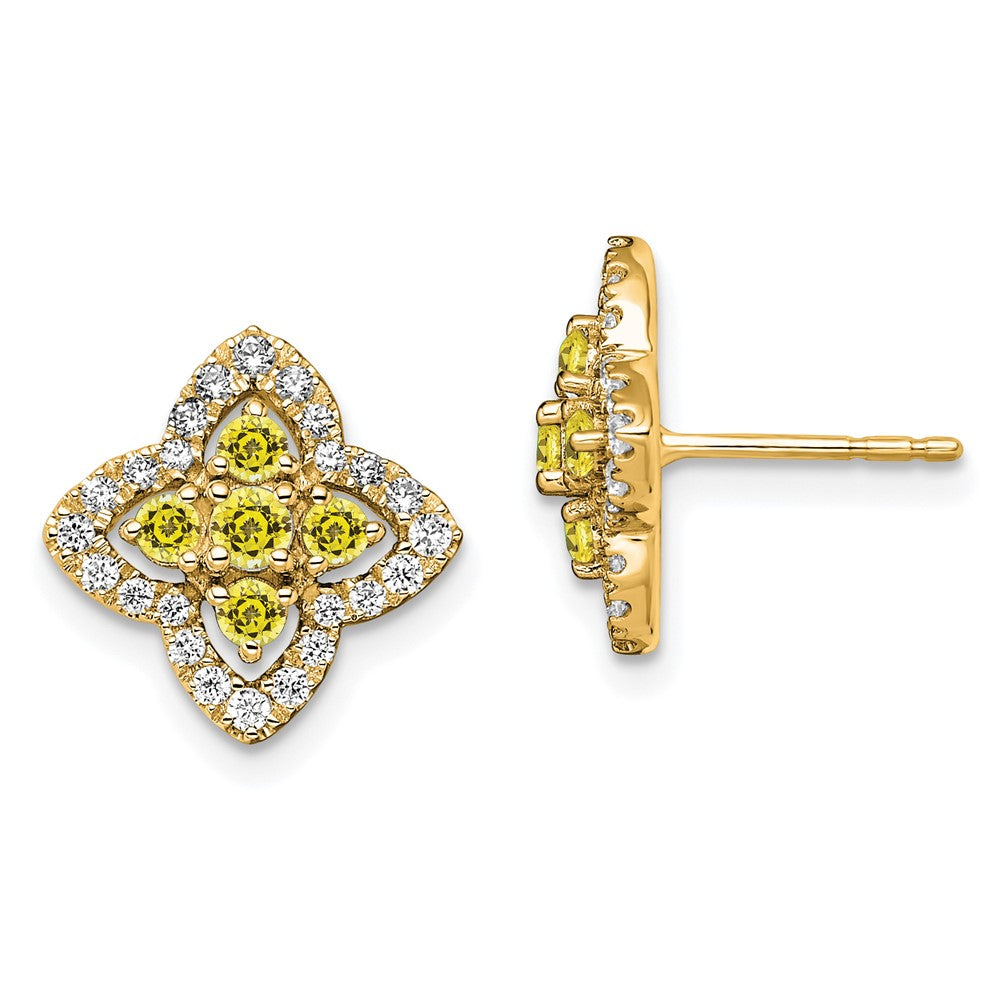 14K Gelbgold Ohrringe mit laborgezüchtetem Diamant VS/SI+ G+ und synthetischem Saphir