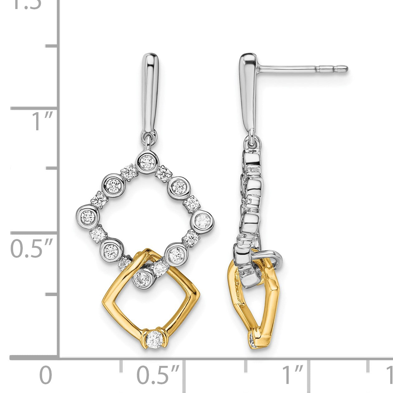 14K Zweifarbig 0,375 ct. Zuchtdiamant VS/SI+ G+ Fantasie-Quadratische Ohrhänger mit Ohrstecker-Verschluss