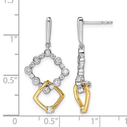 14K Zweifarbig 0,375 ct. Zuchtdiamant VS/SI+ G+ Fantasie-Quadratische Ohrhänger mit Ohrstecker-Verschluss