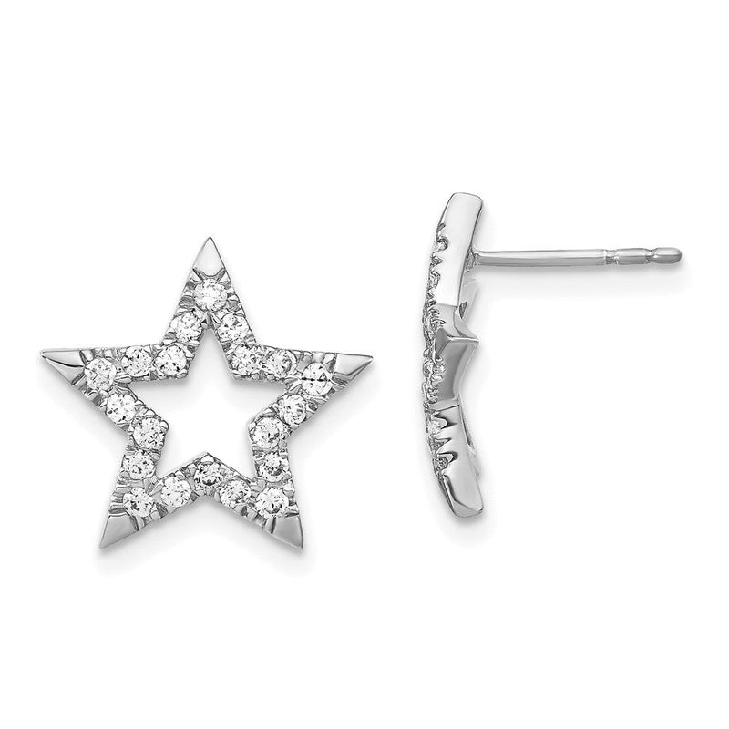 585 Weißgold Ohrstecker mit im Labor gezüchteten Diamanten, Stern-Design, VS/SI+ G+