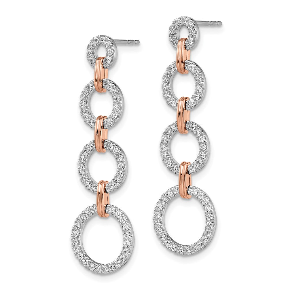 14K Zweifarbige Rosé- und Weißgold-Ohrhänger mit 0,625 ct. Laborgezüchteten Diamanten VS/SI+ G+, Kreisform, Stecker-Verschluss