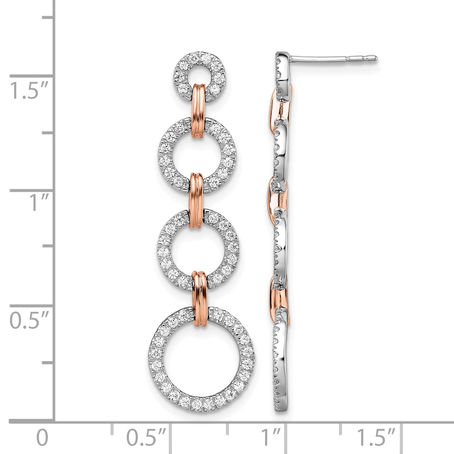 14K Zweifarbige Rosé- und Weißgold-Ohrhänger mit 0,625 ct. Laborgezüchteten Diamanten VS/SI+ G+, Kreisform, Stecker-Verschluss