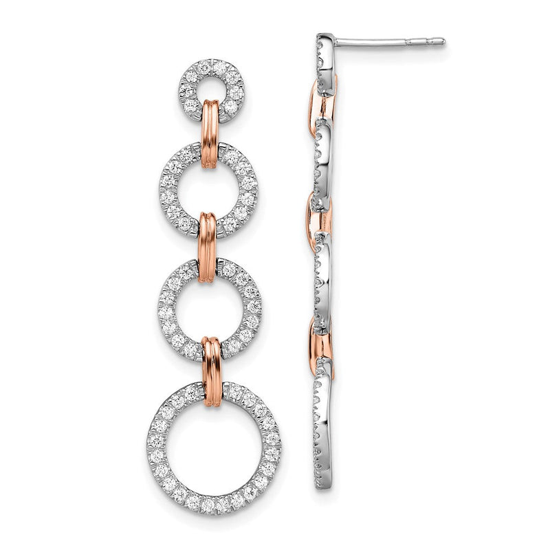 14K Zweifarbige Rosé- und Weißgold-Ohrhänger mit 0,625 ct. Laborgezüchteten Diamanten VS/SI+ G+, Kreisform, Stecker-Verschluss