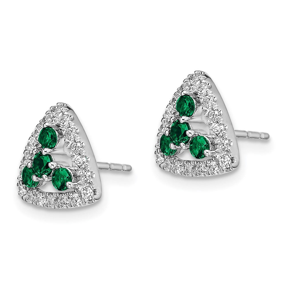 14K Weißgold Ohrstecker mit 0,375 ct. laborgezüchtetem Diamanten VS/SI+ G+ und synthetischem Smaragd in Dreieckform