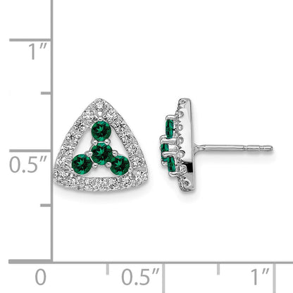 14K Weißgold Ohrstecker mit 0,375 ct. laborgezüchtetem Diamanten VS/SI+ G+ und synthetischem Smaragd in Dreieckform