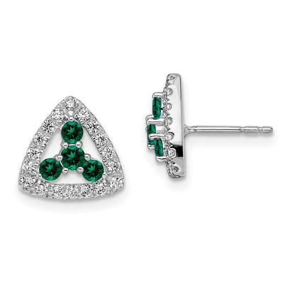 14K Weißgold Ohrstecker mit 0,375 ct. laborgezüchtetem Diamanten VS/SI+ G+ und synthetischem Smaragd in Dreieckform