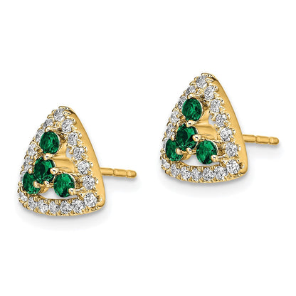 14K Gelbgold Ohrstecker mit 0,375 ct. laborgezüchteten Diamanten VS/SI+ G+ und synthetischem Smaragd, Dreieck-Design, komplett