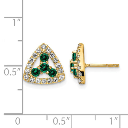 14K Gelbgold Ohrstecker mit 0,375 ct. laborgezüchteten Diamanten VS/SI+ G+ und synthetischem Smaragd, Dreieck-Design, komplett