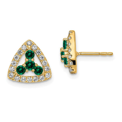 14K Gelbgold Ohrstecker mit 0,375 ct. laborgezüchteten Diamanten VS/SI+ G+ und synthetischem Smaragd, Dreieck-Design, komplett
