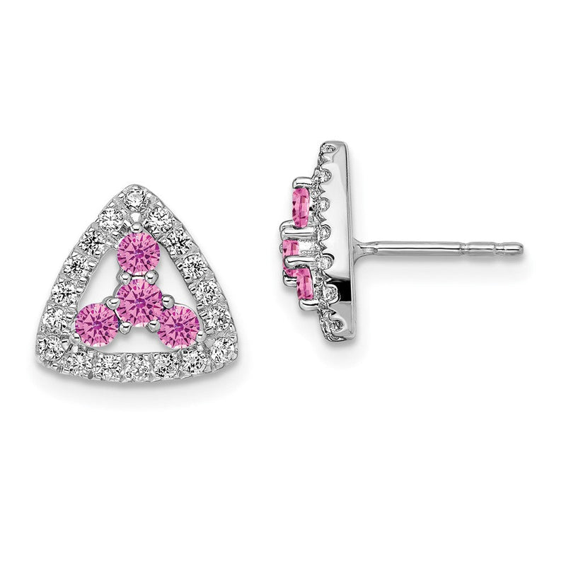 Pure Serenity 14K Weißgold Ohrstecker mit 0,375 ct. im Labor gezüchteten Diamanten VS/SI+ G+ und im Labor gezüchteten pinken Saphiren, Dreieck