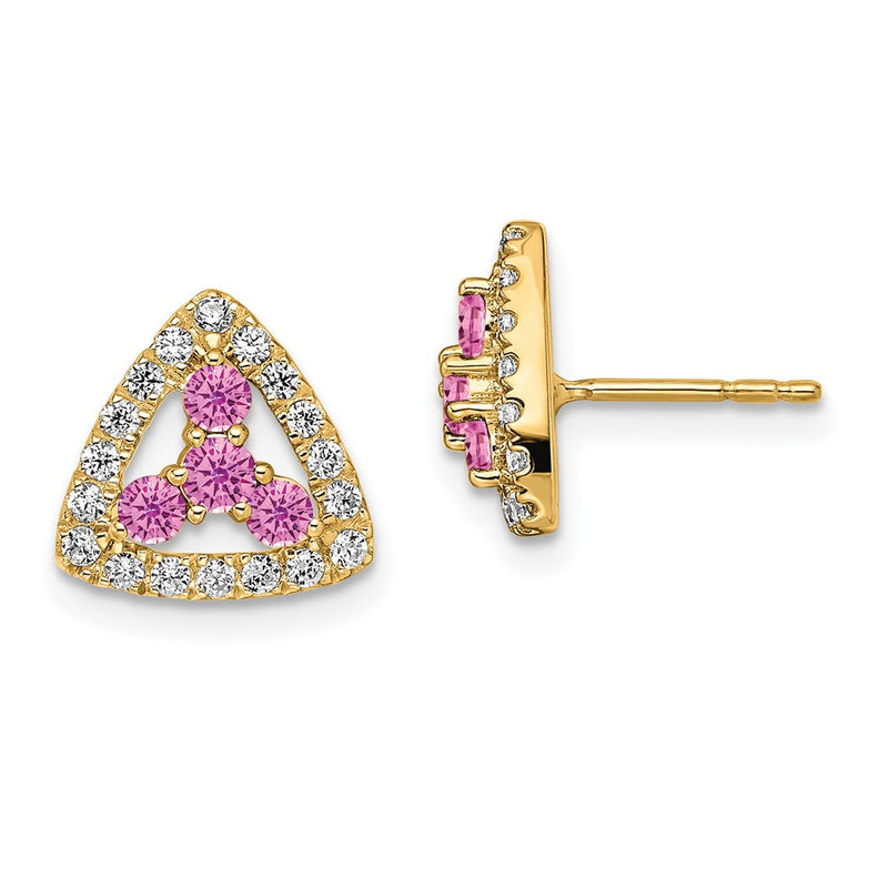 14K Gelbgold Pure Serenity 0,375 ct. Labor-Diamant VS/SI+ G+ und Labor-Rosa-Saphir Dreieck-Ohrstecker