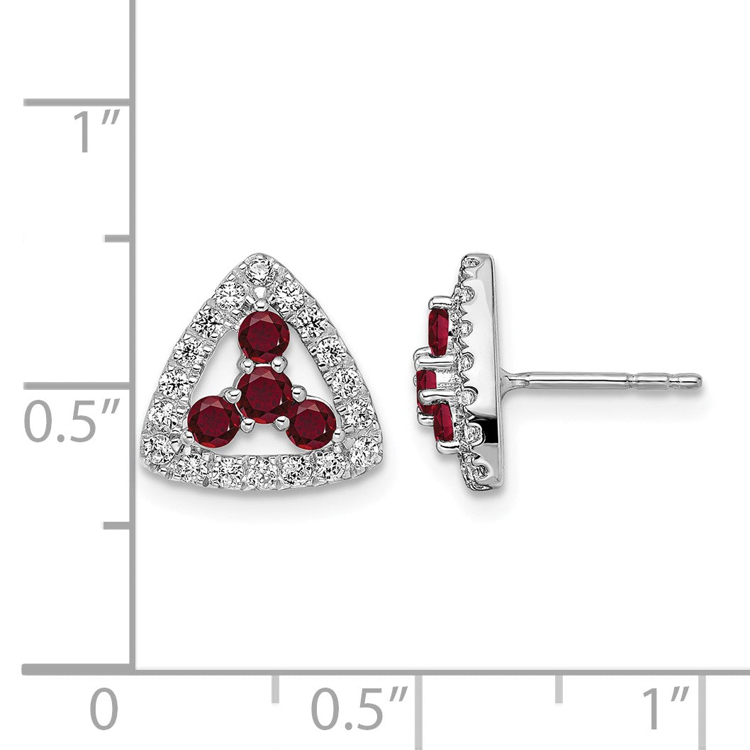 14K Weißgold Ohrstecker, Dreieck-Design, mit 0,375 ct. Labordiamanten VS/SI+ G+ und synthetischen Rubinen