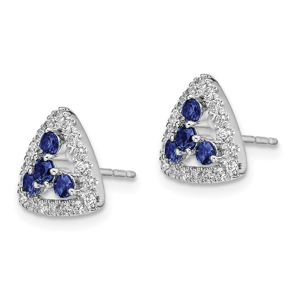 14K Weißgold Ohrstecker mit Dreieck-Design, 0,375 ct. Labor gezüchteten Diamanten VS/SI+ G+ und gezüchteten Saphiren