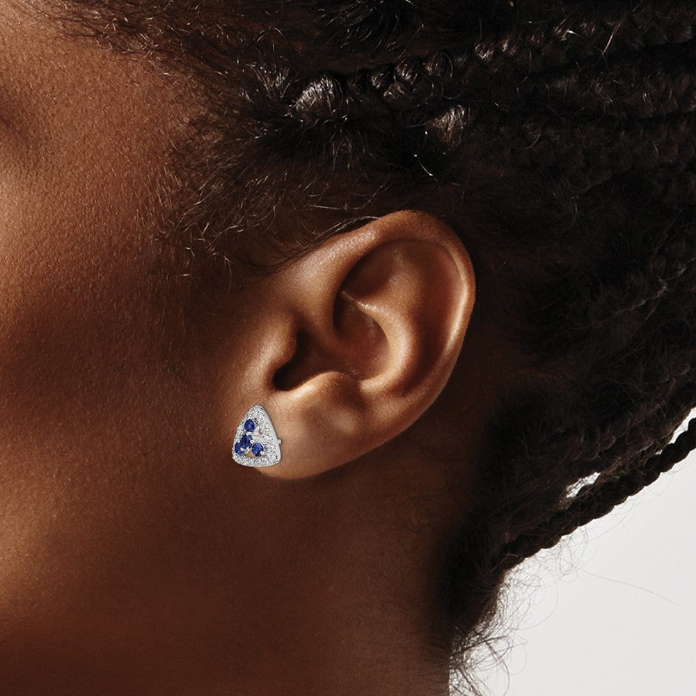 14K Weißgold Ohrstecker mit Dreieck-Design, 0,375 ct. Labor gezüchteten Diamanten VS/SI+ G+ und gezüchteten Saphiren