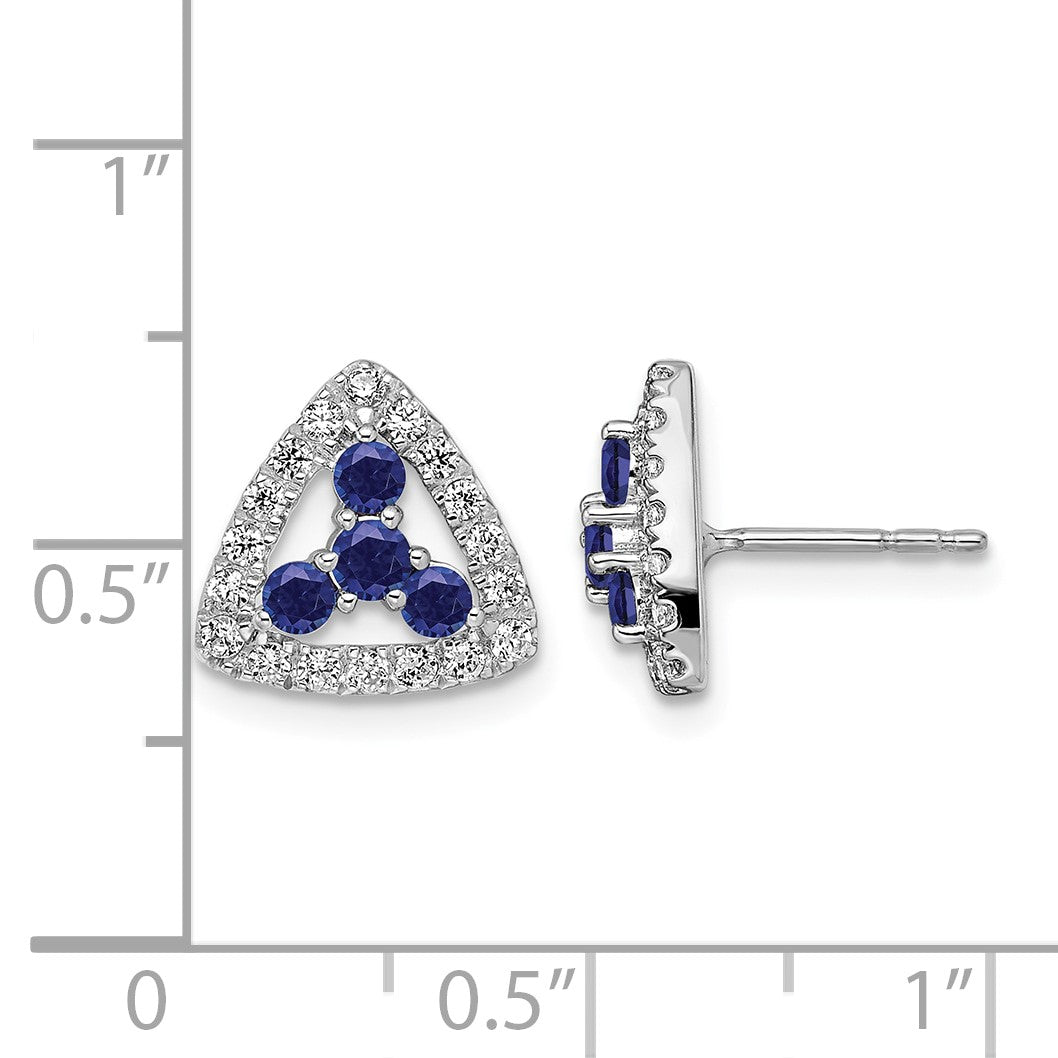 14K Weißgold Ohrstecker mit Dreieck-Design, 0,375 ct. Labor gezüchteten Diamanten VS/SI+ G+ und gezüchteten Saphiren