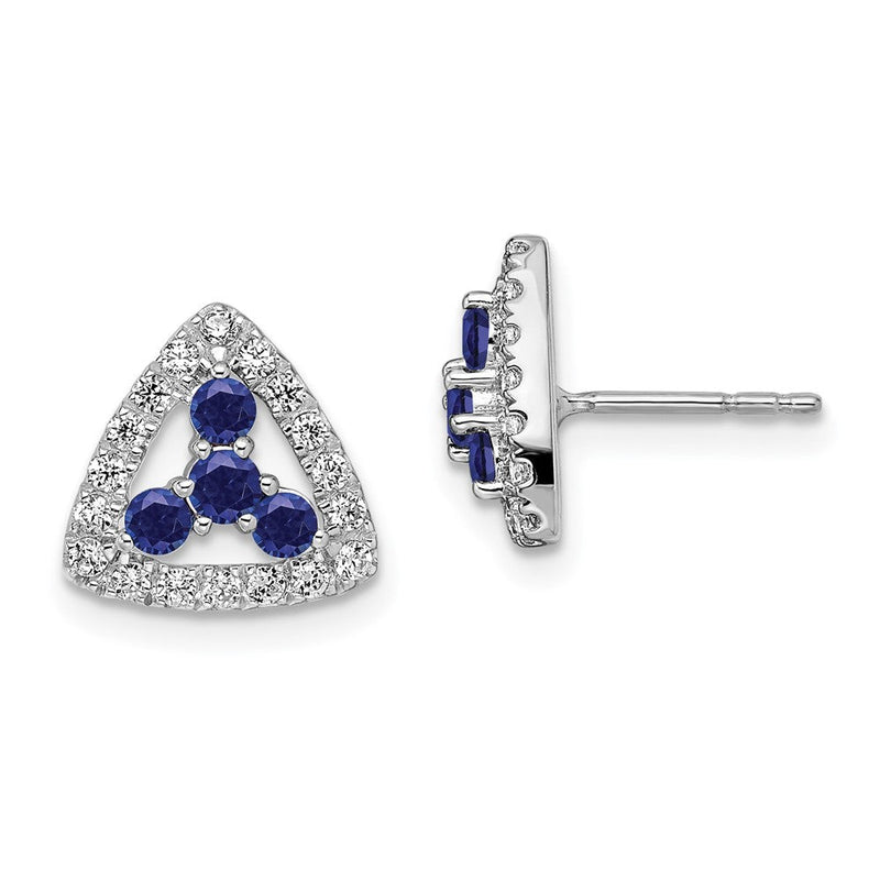 14K Weißgold Ohrstecker mit Dreieck-Design, 0,375 ct. Labor gezüchteten Diamanten VS/SI+ G+ und gezüchteten Saphiren