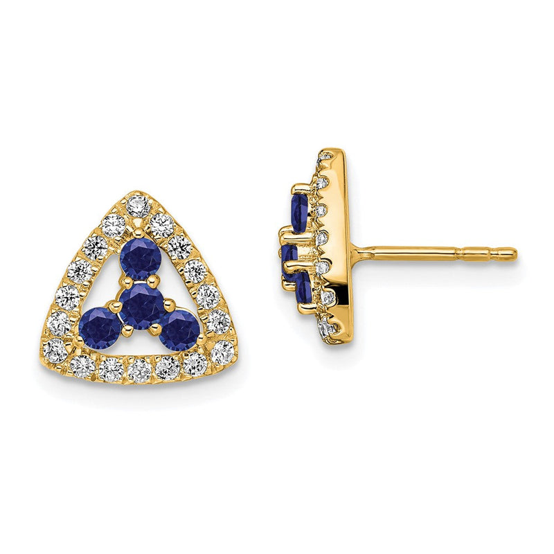 14K Gelbgold Ohrstecker mit 0,375 ct. im Labor gezüchteten Diamanten VS/SI+ G+ und gezüchtetem Saphir, Dreieck
