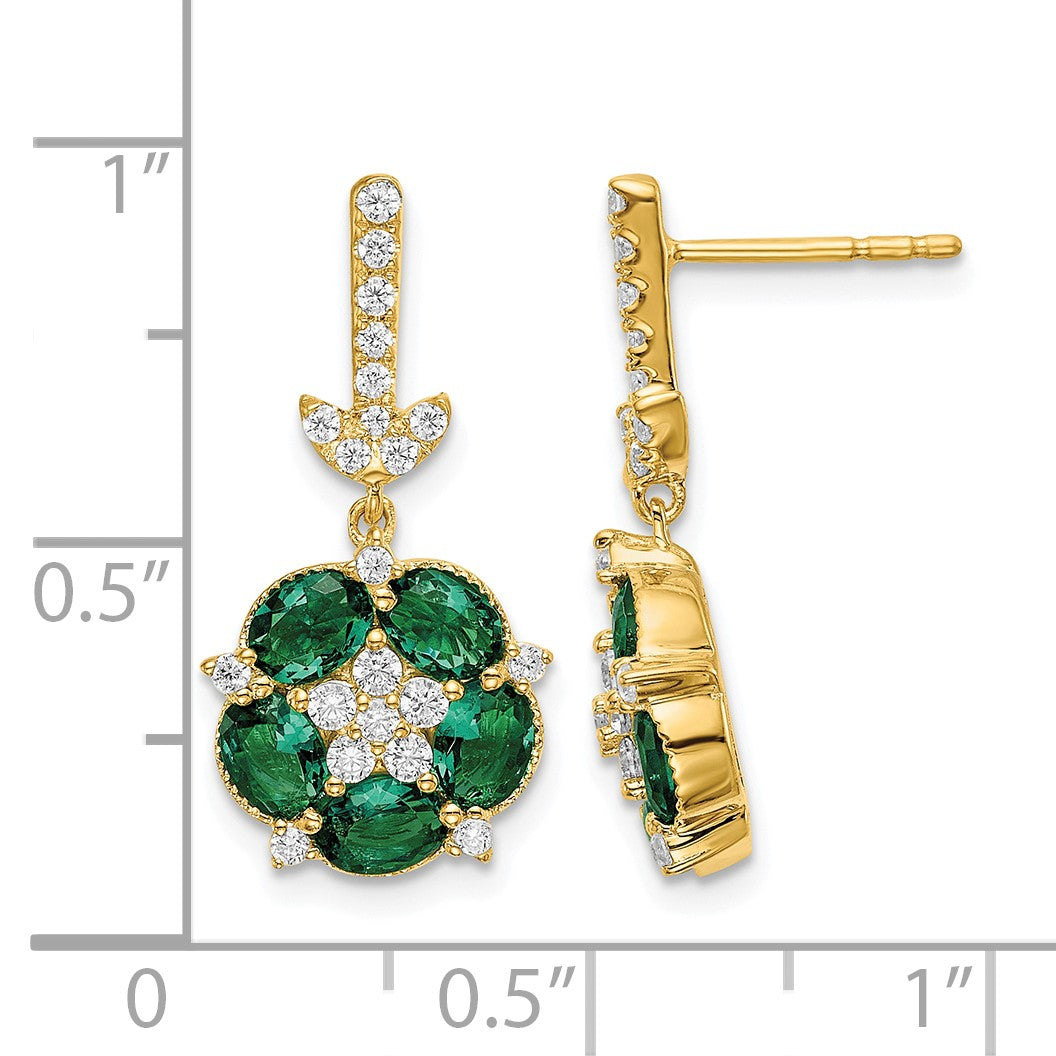 14K Gelbgold Ohrhänger mit Steckverschluss, 0,375 ct. Labor-Diamanten VS/SI+ G+ und gezüchtetem Smaragd