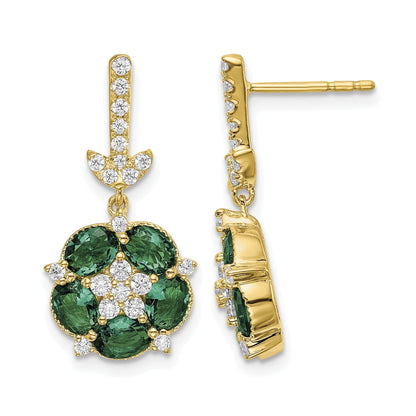 14K Gelbgold Ohrhänger mit Steckverschluss, 0,375 ct. Labor-Diamanten VS/SI+ G+ und gezüchtetem Smaragd