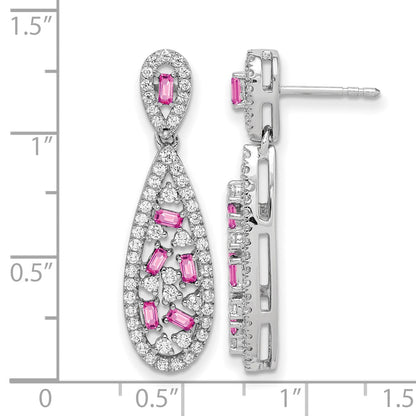 Pure Serenity 14K Weißgold Ohrhänger mit 1 ct. im Labor gezüchtetem Diamant VS/SI+ G+ und im Labor gezüchtetem pinkem Saphir, Tropfenform, mit Ohrstecker-Verschluss