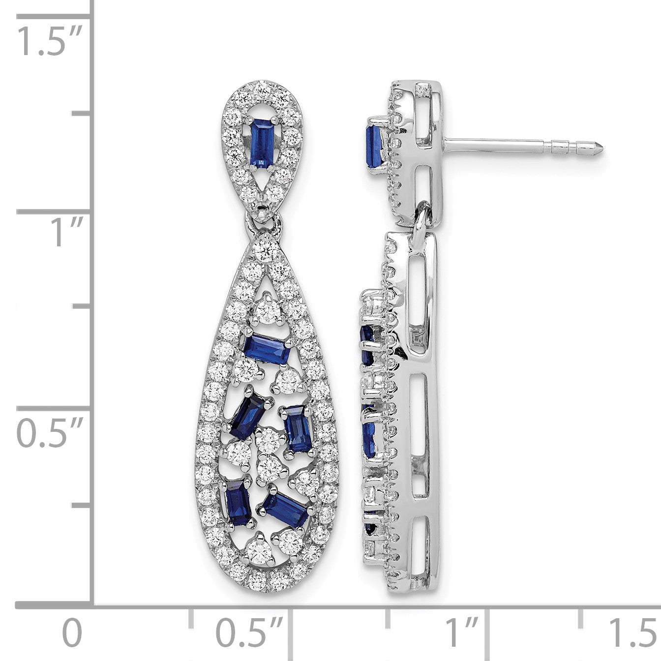 14K Weißgold Ohrhänger mit 1 ct. Laborgezüchteten Diamanten VS/SI+ G+ und Synthetischem Saphir, Tropfenform, mit Ohrstecker-Verschluss