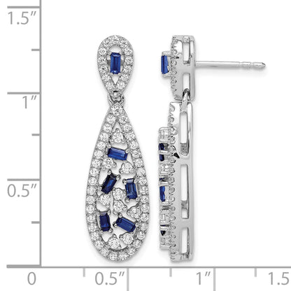 14K Weißgold Ohrhänger mit 1 ct. Laborgezüchteten Diamanten VS/SI+ G+ und Synthetischem Saphir, Tropfenform, mit Ohrstecker-Verschluss