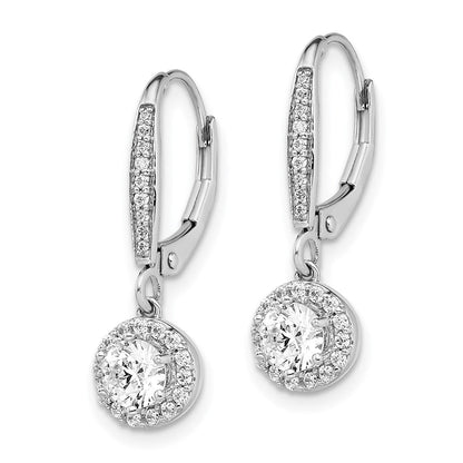 14K Weißgold Ohrhänger mit rundem Laborgezüchtetem Diamant, 1 ct., VS/SI+ G+, Halo-Fassung, Leverback-Verschluss