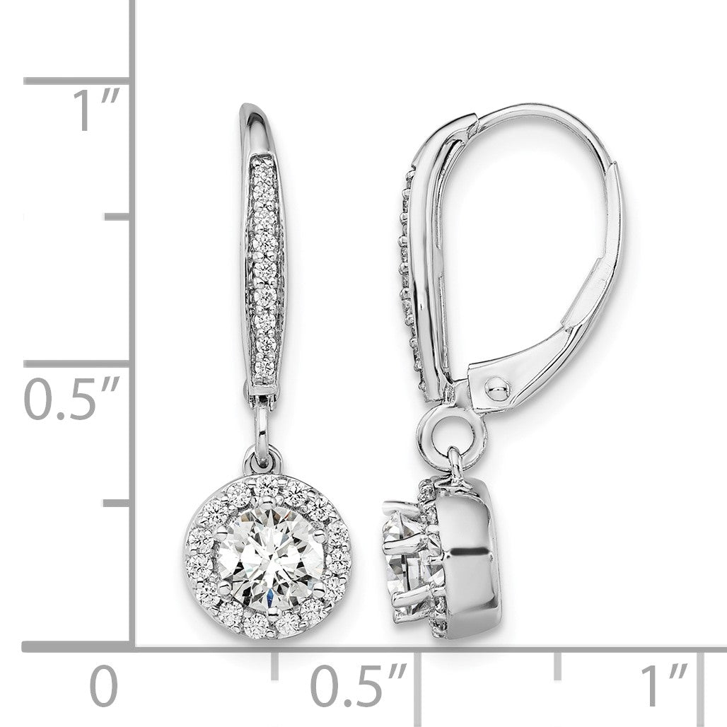 14K Weißgold Ohrhänger mit rundem Laborgezüchtetem Diamant, 1 ct., VS/SI+ G+, Halo-Fassung, Leverback-Verschluss