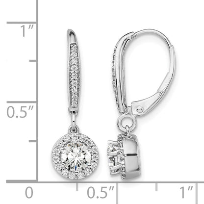 14K Weißgold Ohrhänger mit rundem Laborgezüchtetem Diamant, 1 ct., VS/SI+ G+, Halo-Fassung, Leverback-Verschluss