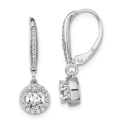 14K Weißgold Ohrhänger mit rundem Laborgezüchtetem Diamant, 1 ct., VS/SI+ G+, Halo-Fassung, Leverback-Verschluss