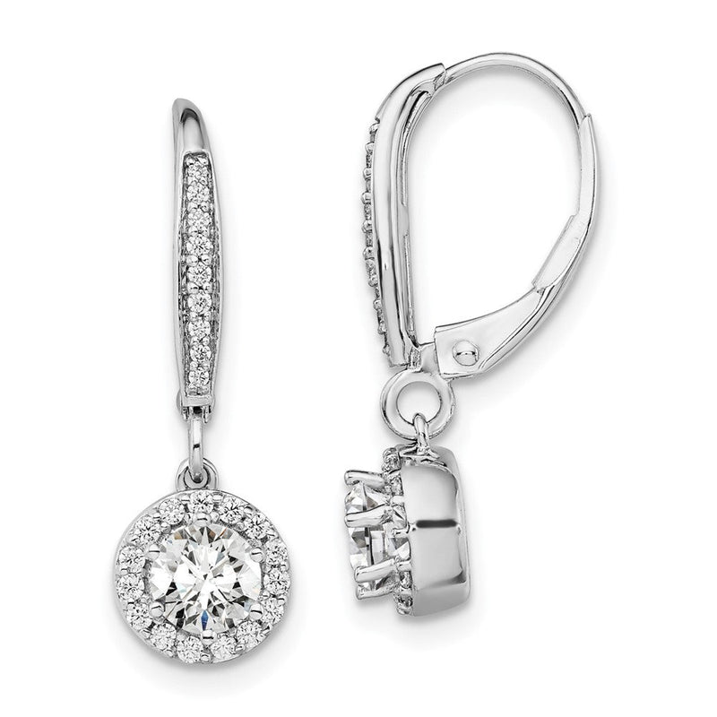 14K Weißgold Ohrhänger mit rundem Laborgezüchtetem Diamant, 1 ct., VS/SI+ G+, Halo-Fassung, Leverback-Verschluss