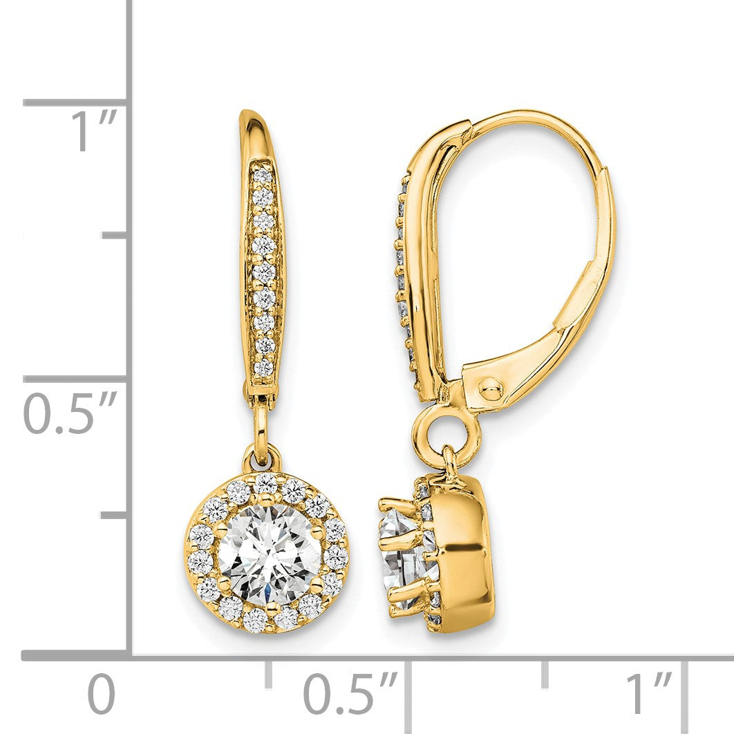 14K Gelbgold Halo-Ohrhänger mit rundem 1 ct. Labordiamant VS/SI+ G+ und Leverback-Verschluss
