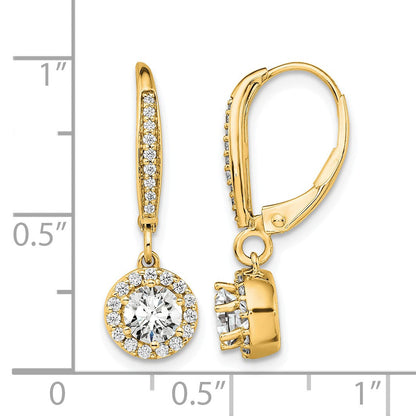 14K Gelbgold Halo-Ohrhänger mit rundem 1 ct. Labordiamant VS/SI+ G+ und Leverback-Verschluss