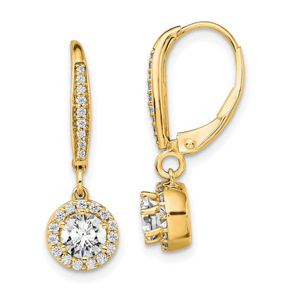 14K Gelbgold Halo-Ohrhänger mit rundem 1 ct. Labordiamant VS/SI+ G+ und Leverback-Verschluss