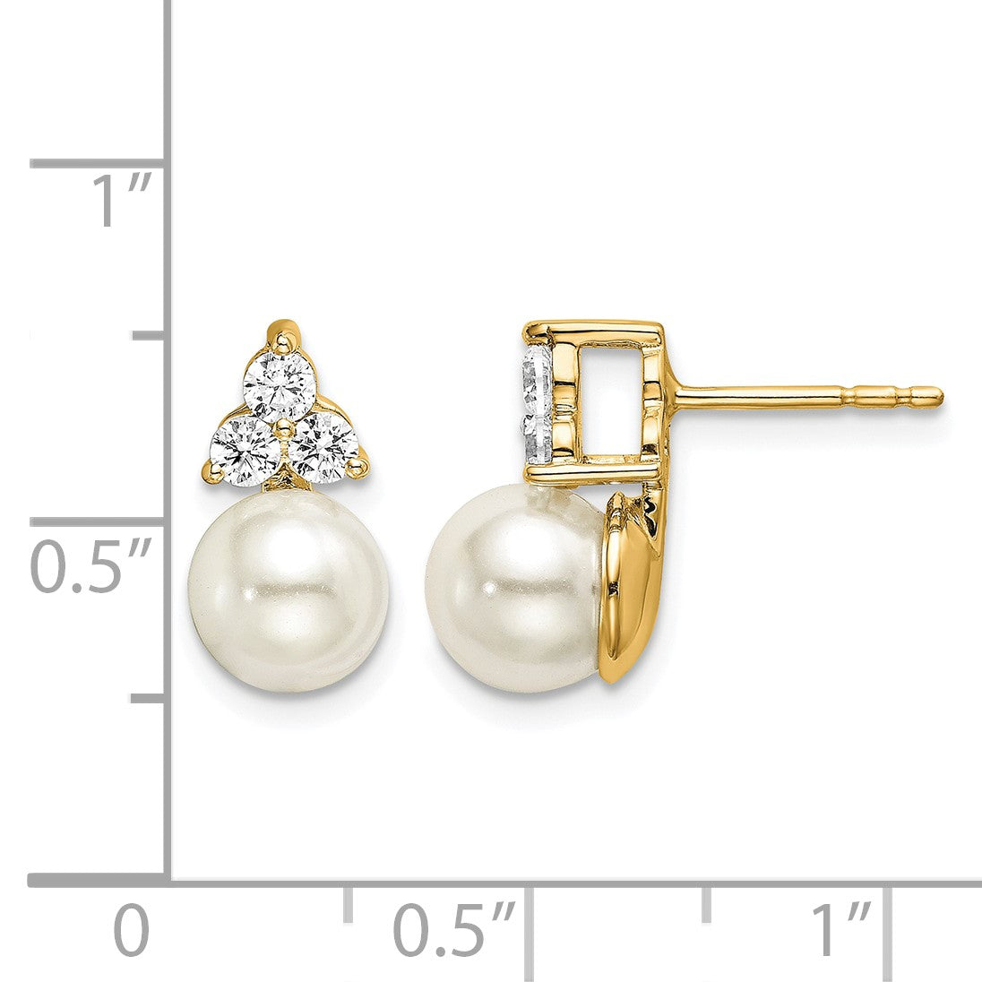 14K Gelbgold Ohrstecker mit im Labor gezüchteten Diamanten VS/SI+ G+ und Süßwasser-Zuchtperlen