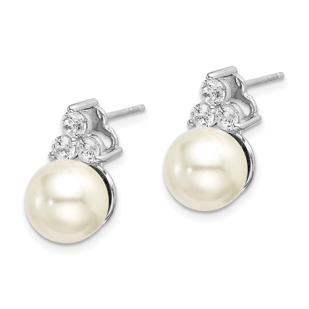 14K Weißgold Ohrstecker mit Labor gezüchteten Diamanten VS/SI FGH und Süßwasser-Zuchtperlen