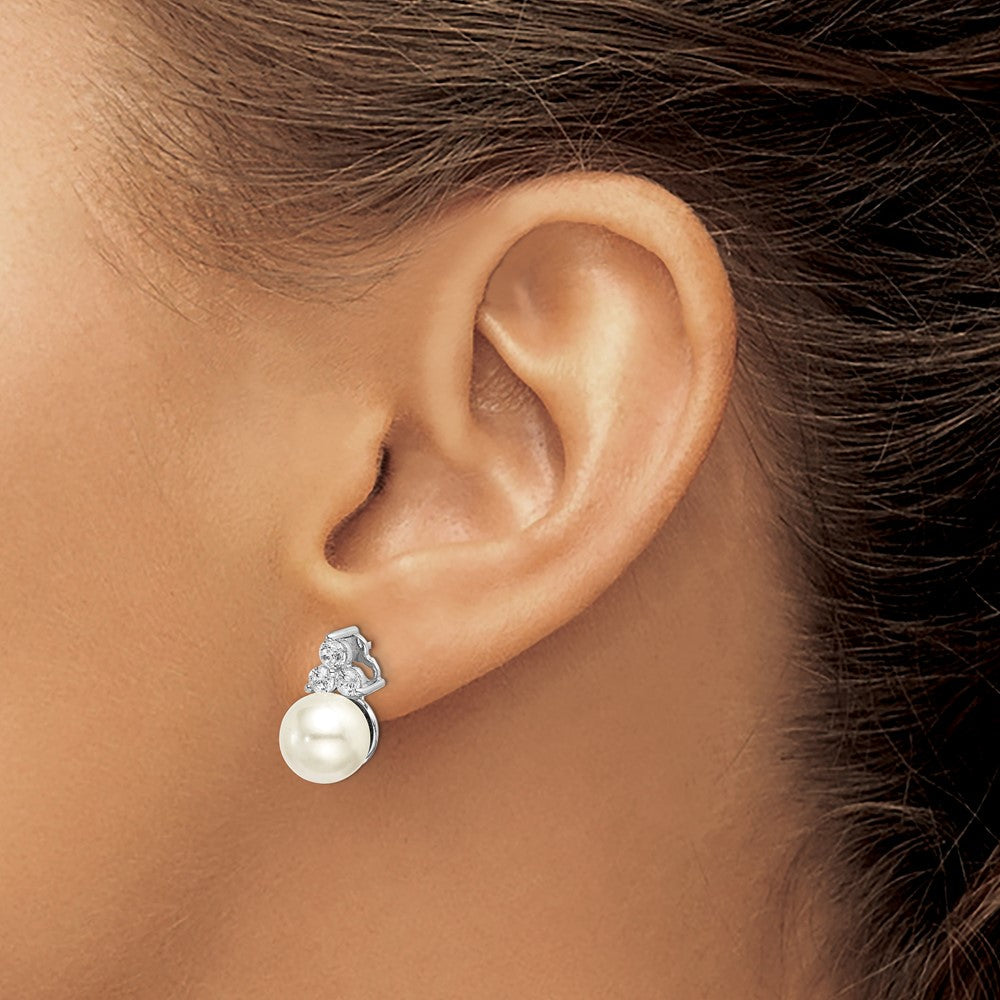 14K Weißgold Ohrstecker mit Labor gezüchteten Diamanten VS/SI FGH und Süßwasser-Zuchtperlen