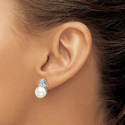 14K Weißgold Ohrstecker mit Labor gezüchteten Diamanten VS/SI FGH und Süßwasser-Zuchtperlen