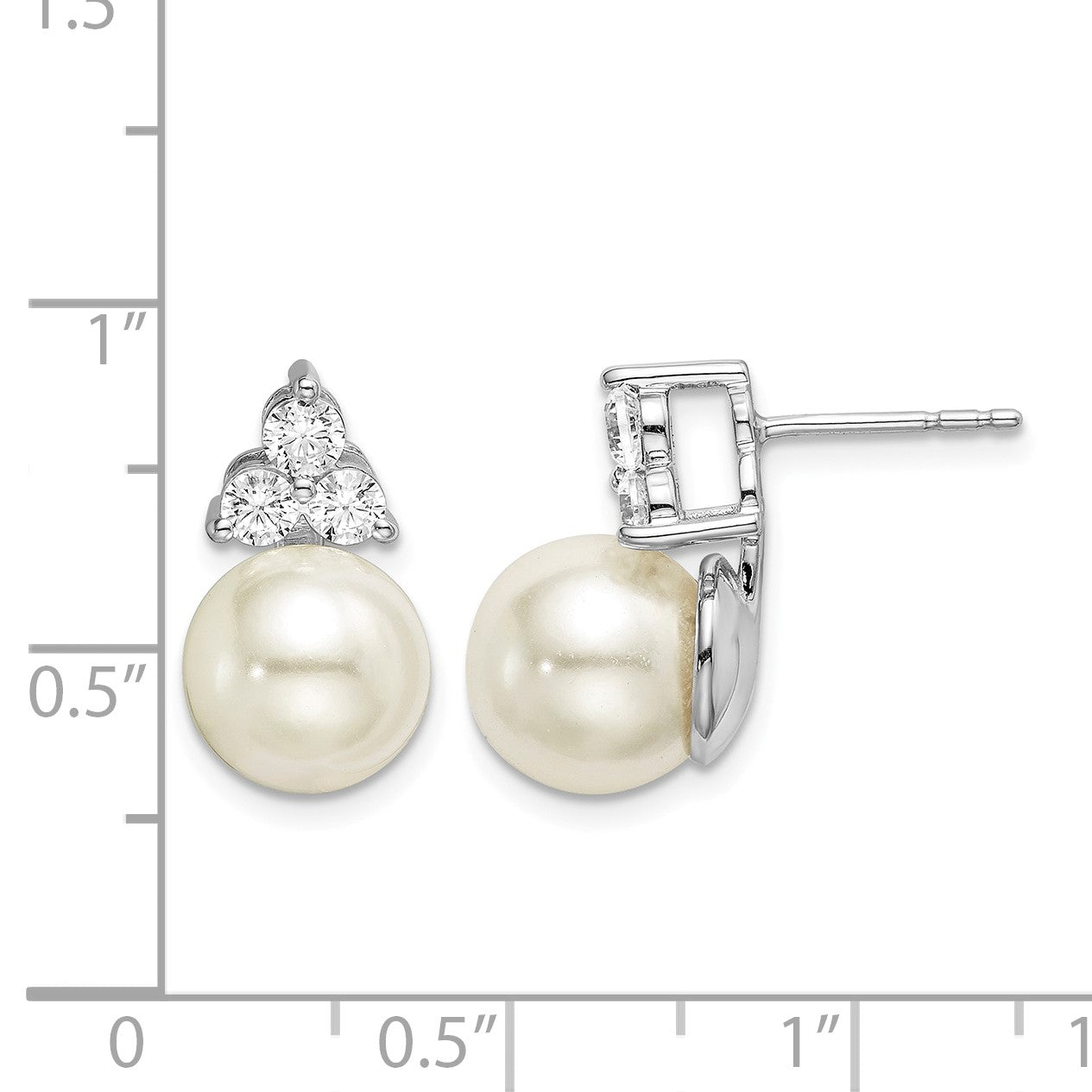 14K Weißgold Ohrstecker mit Labor gezüchteten Diamanten VS/SI FGH und Süßwasser-Zuchtperlen