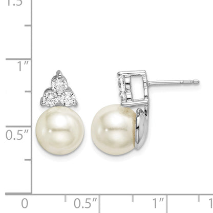 14K Weißgold Ohrstecker mit Labor gezüchteten Diamanten VS/SI FGH und Süßwasser-Zuchtperlen