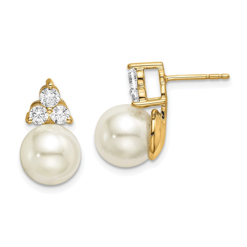14K Gelbgold Labordiamant VS/SI+ G+ Süßwasser-Zuchtperlen-Ohrstecker