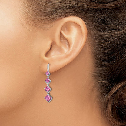 14K Weißgold Ohrhänger mit 0,33 ct. im Labor gezüchteten Diamanten VS/SI+ G+ und im Labor gezüchteten pinken Saphiren