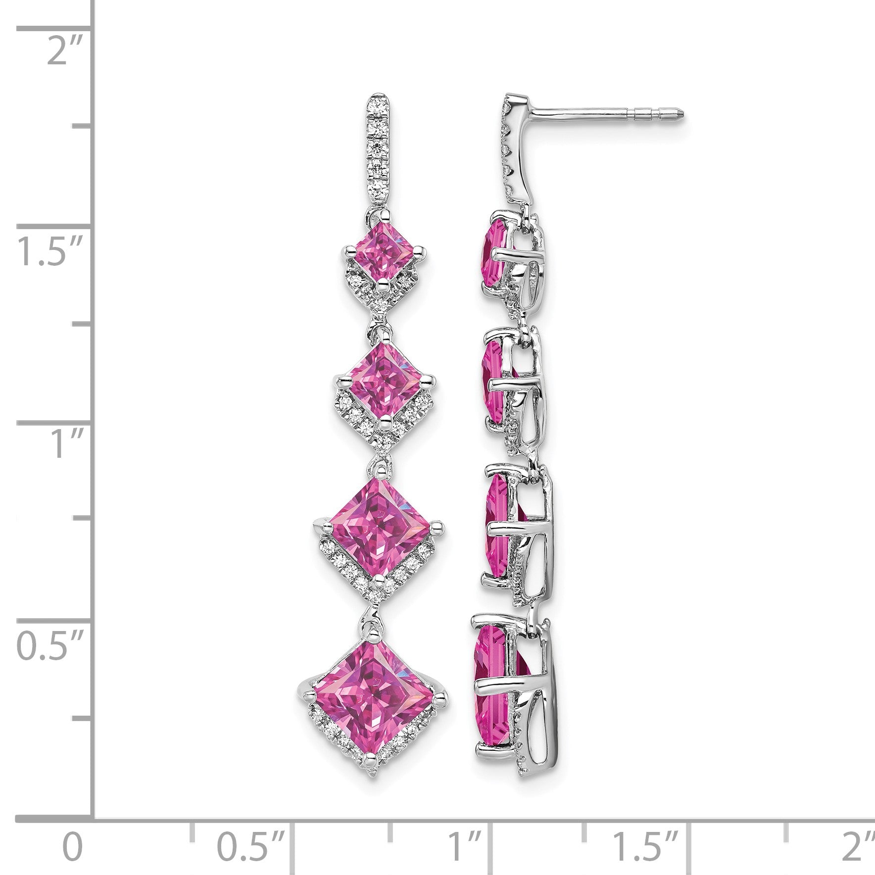 14K Weißgold Ohrhänger mit 0,33 ct. im Labor gezüchteten Diamanten VS/SI+ G+ und im Labor gezüchteten pinken Saphiren
