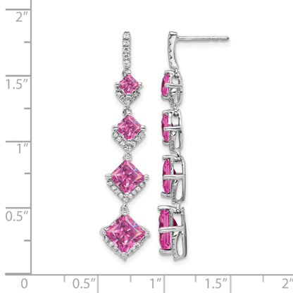 14K Weißgold Ohrhänger mit 0,33 ct. im Labor gezüchteten Diamanten VS/SI+ G+ und im Labor gezüchteten pinken Saphiren