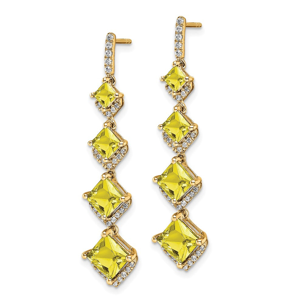 14K Gelbgold Ohrhänger mit laborgezüchtetem Diamant VS/SI+ G+ und synthetischem gelbem Saphir, Stecker-Verschluss